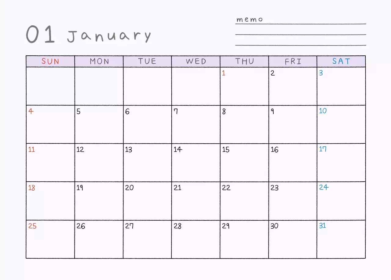 연보라 심플 2026 달력 캘린더 calendar