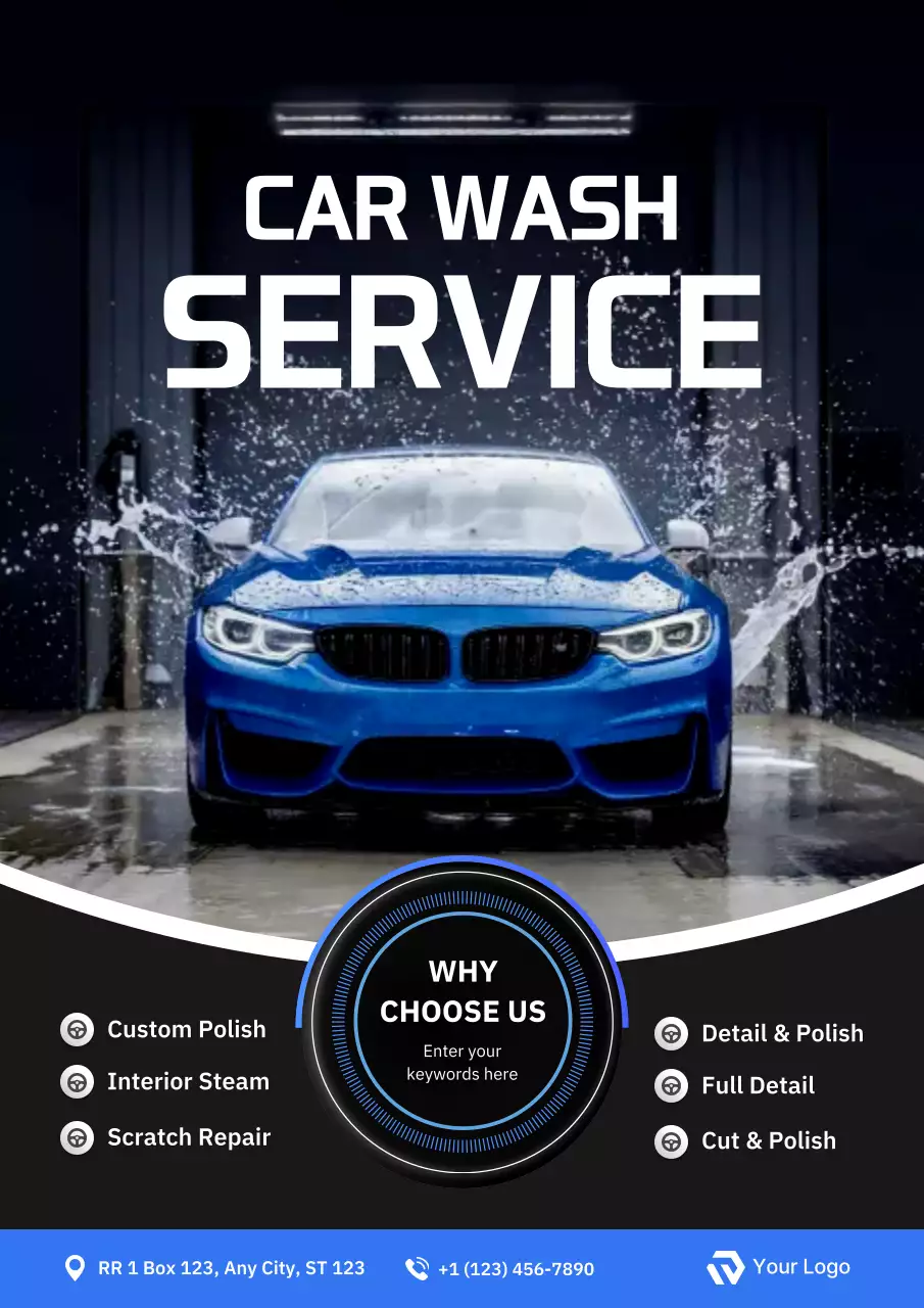 Blue Professional Car Wash Service Advertisement