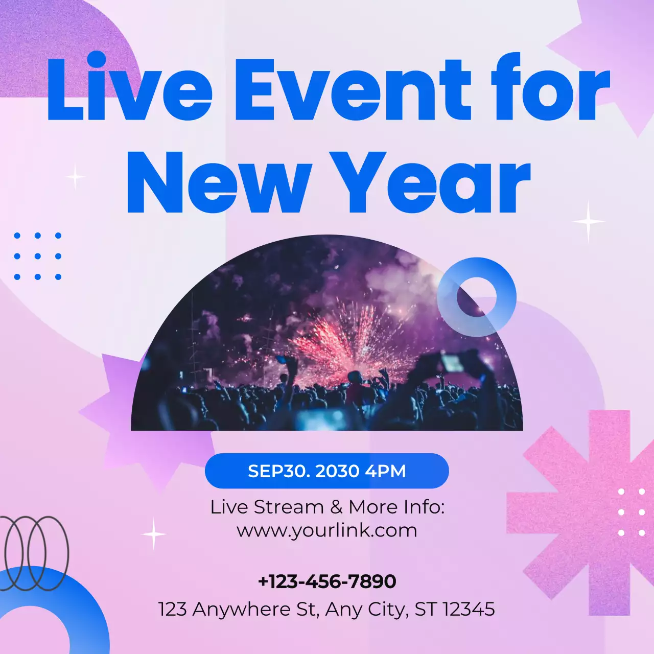 Pink and Blue Geometric Event Announcement for New Year Social Media