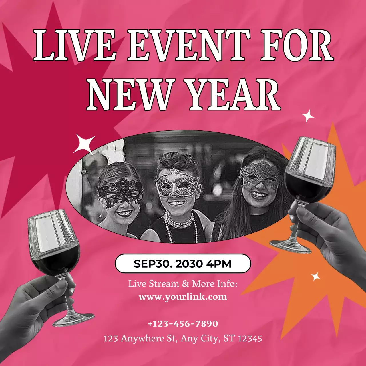 Pink Playful Event Announcement for New Year Social Media