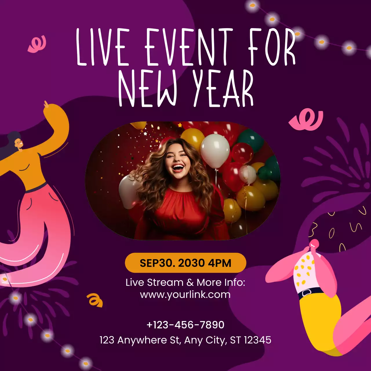 Purple Illustrated Event Announcement for New Year Social Media