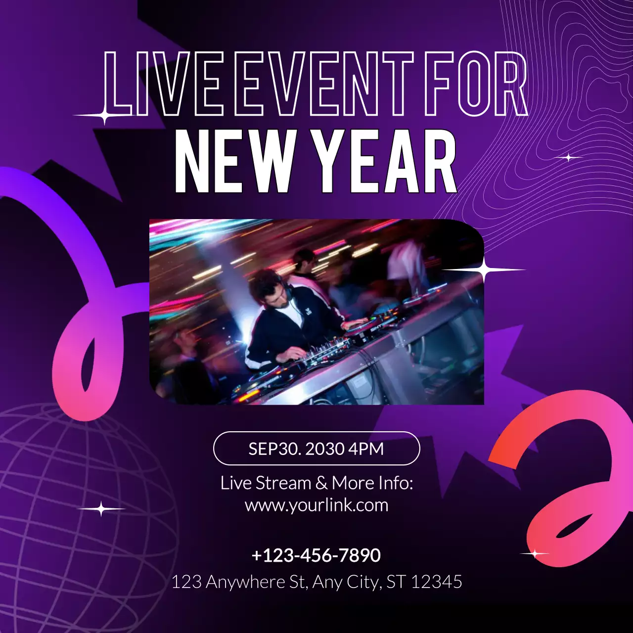 Purple Gradient Event Announcement for New Year Social Media