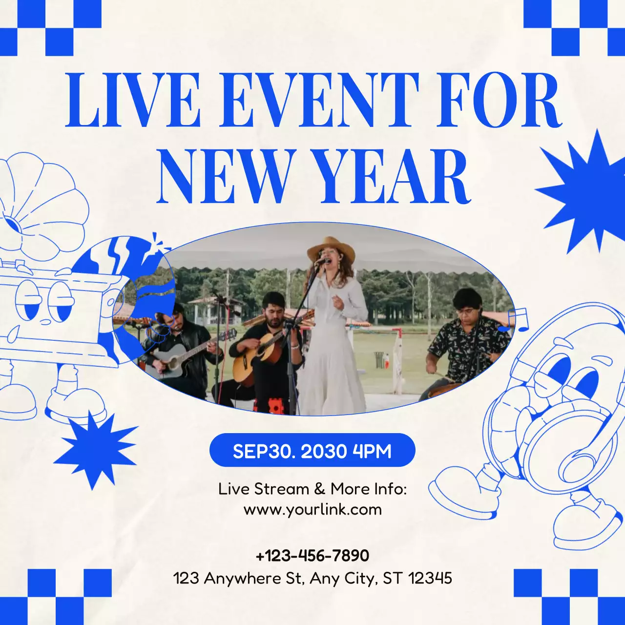 Blue and Cream Retro Event Announcement for New Year Social Media