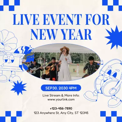 Blue and Cream Retro Event Announcement for New Year Social Media