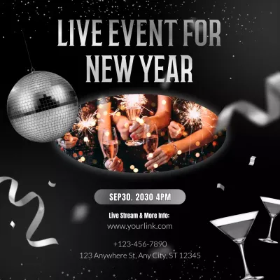 Black and Silver Abstract Event Announcement for New Year Social Media