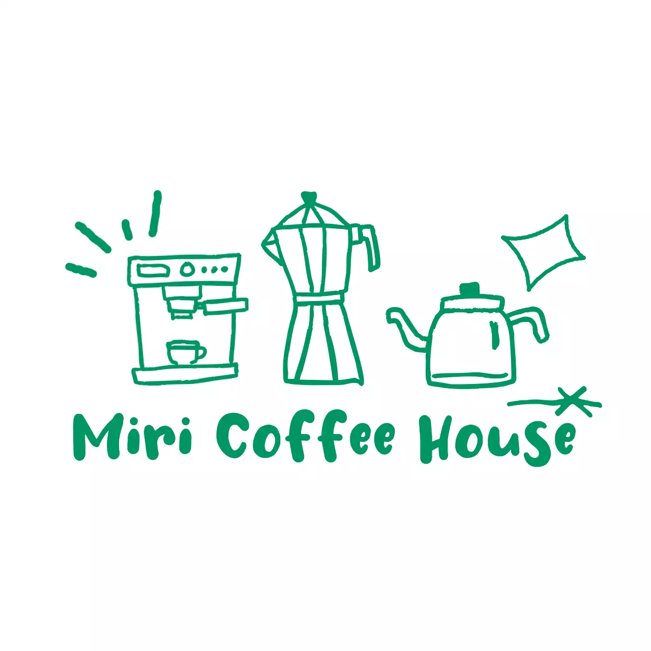 緑 手書き カフェ ロゴ イラストロゴ