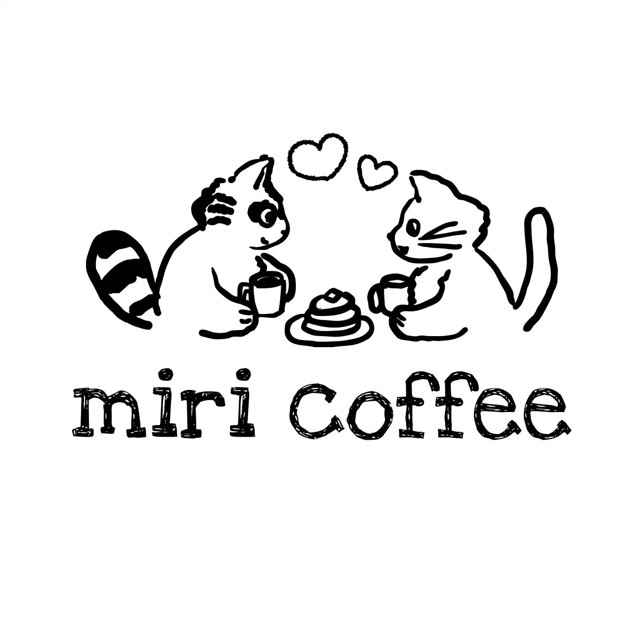 白黒 かわいい カフェ ロゴ イラストロゴ