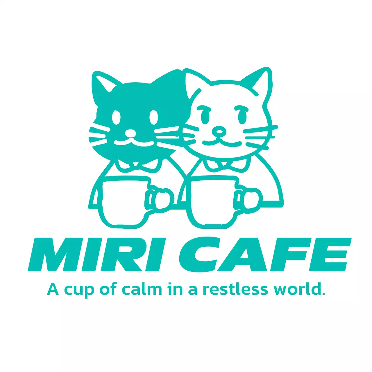 水色 かわいい カフェ ロゴ イラストロゴ