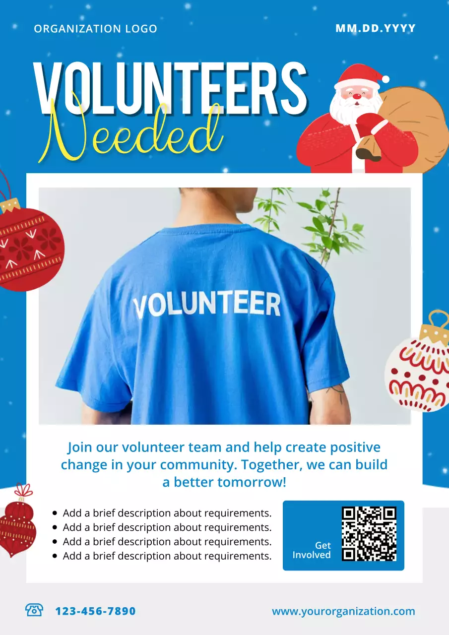 Blue Festive Volunteer Announcement Poster