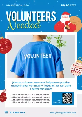 Blue Festive Volunteer Announcement Poster