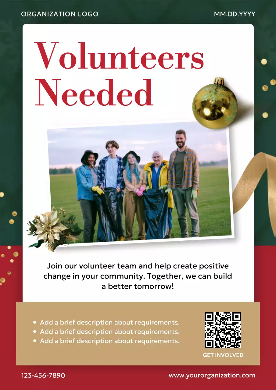 Green Festive Volunteer Announcement Poster