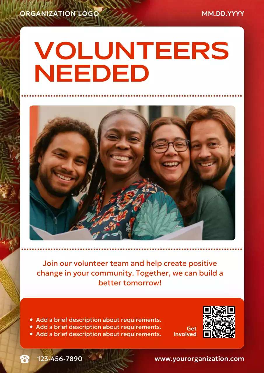 Red Modern Volunteer Recruitment Poster
