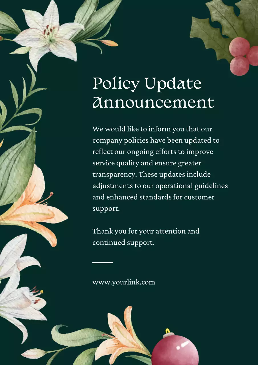 Green Floral Policy Announcement Poster