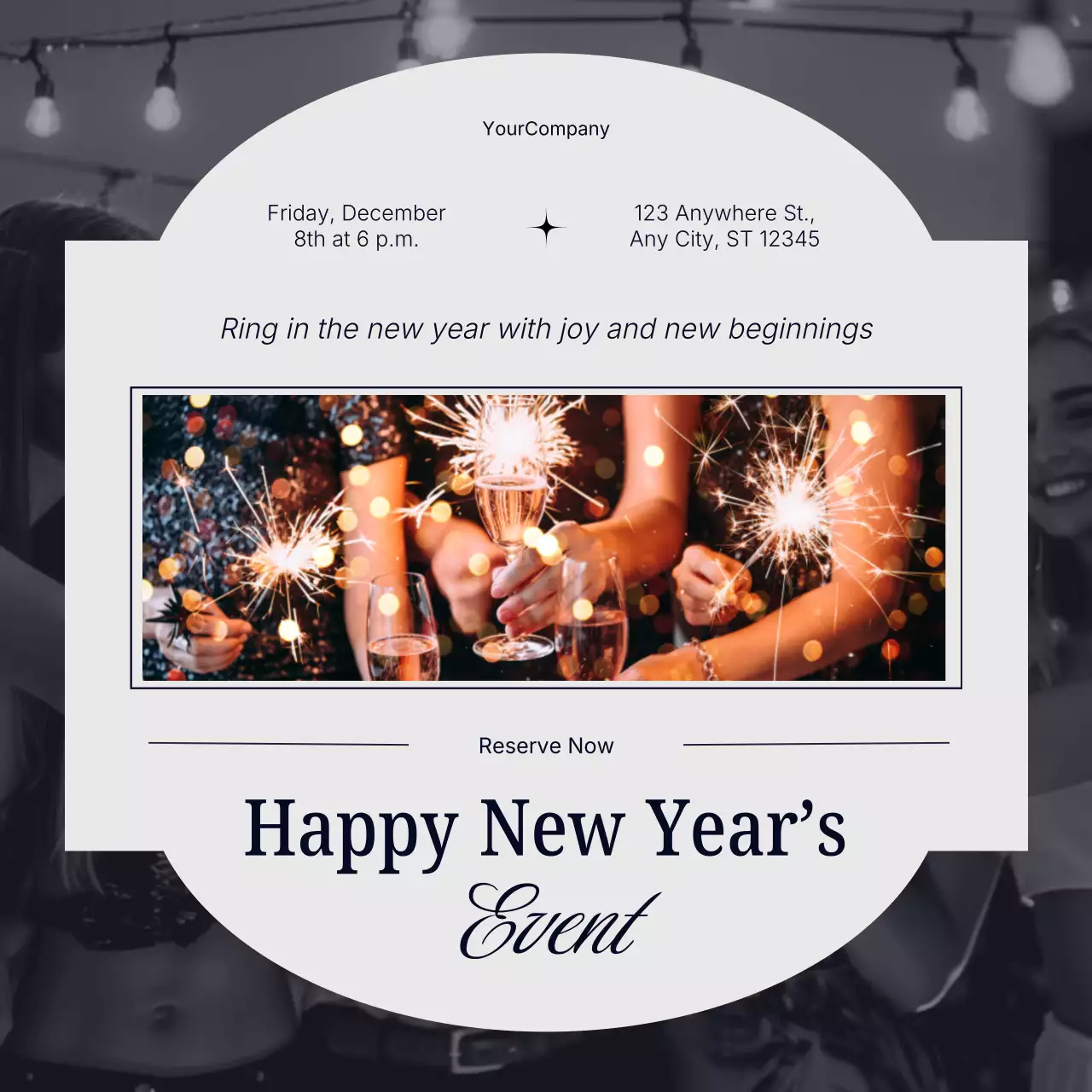 Grey and Blue Minimal New Year's Event Social Media Square