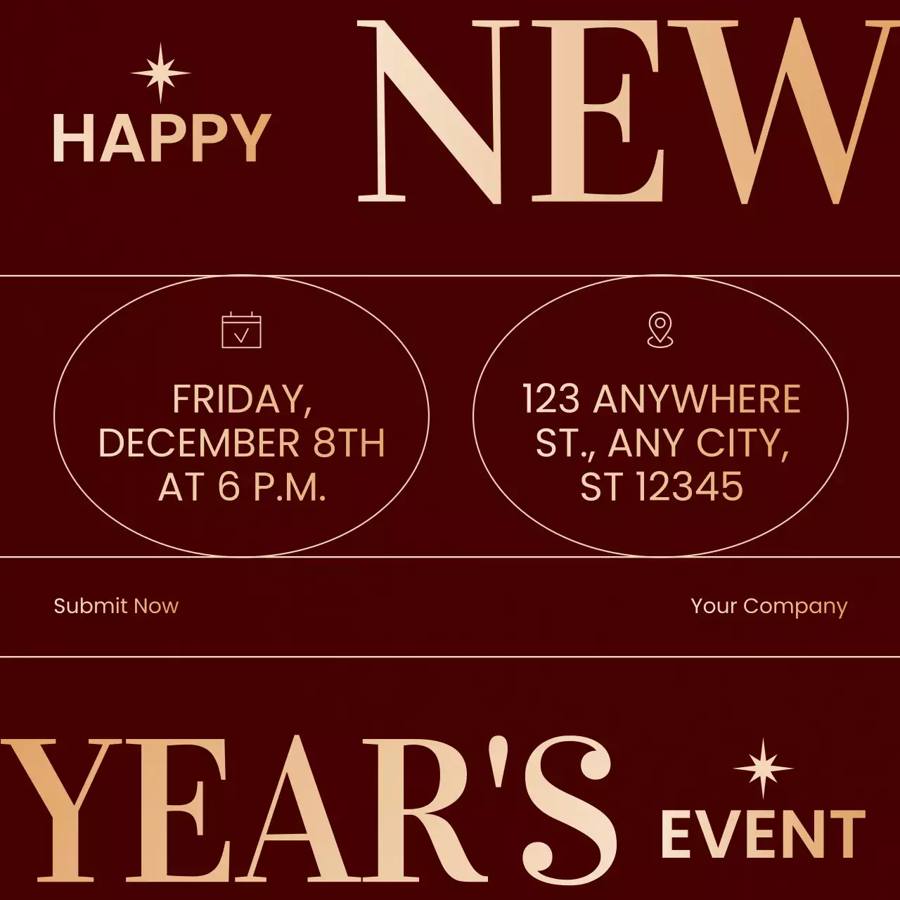 Red and Gold Minimalist New Year's Event Social Media Square