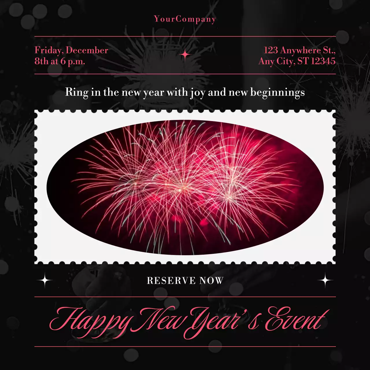 Black and Pink Minimal New Year's Event Social Media Square