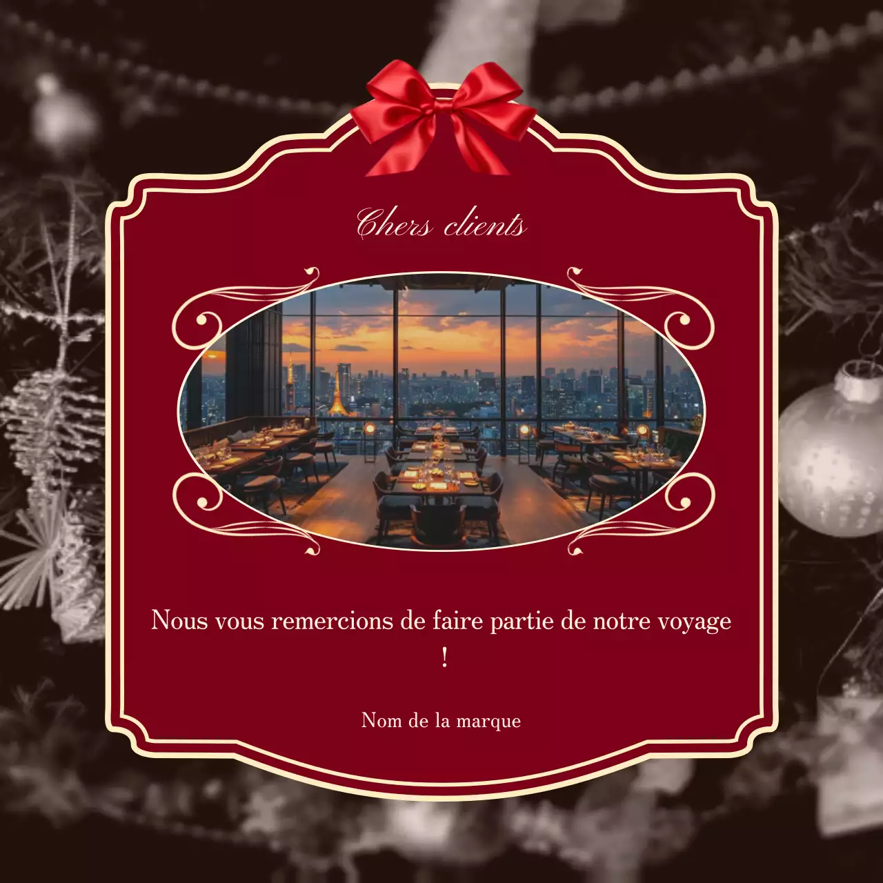 Carte de vœux de Nouvel An rouge et blanche classique vintage pour les réseaux sociaux