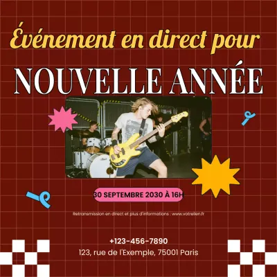 Annonce d'un événement rétro vert pour le Nouvel An sur les réseaux sociaux