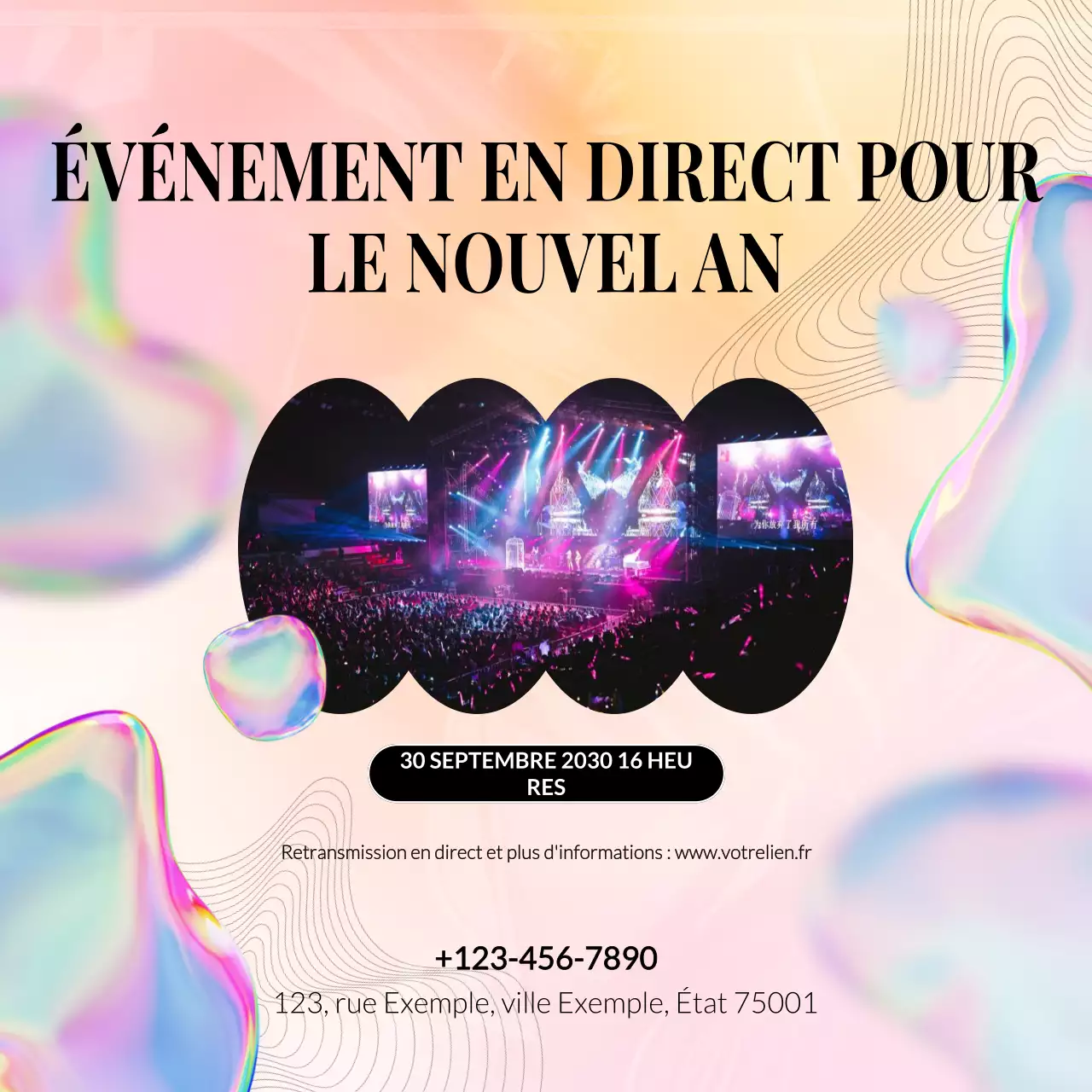 Annonce d'un événement abstrait rose pour le Nouvel An sur les réseaux sociaux