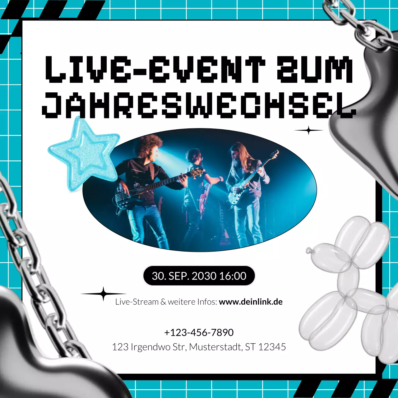 Ankündigung eines blauen Y2K-Events für die sozialen Medien zum neuen Jahr