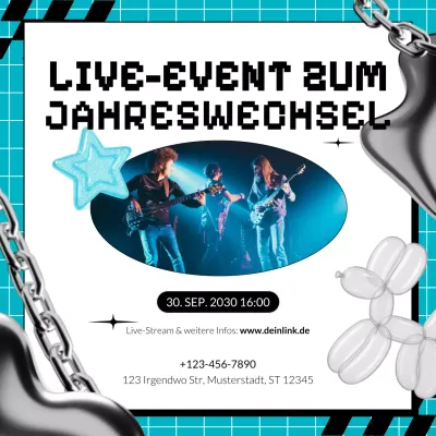 Ankündigung eines blauen Y2K-Events für die sozialen Medien zum neuen Jahr