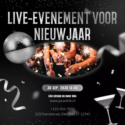 Aankondiging van Black Silver Abstract-evenement voor sociale media voor het nieuwe jaar