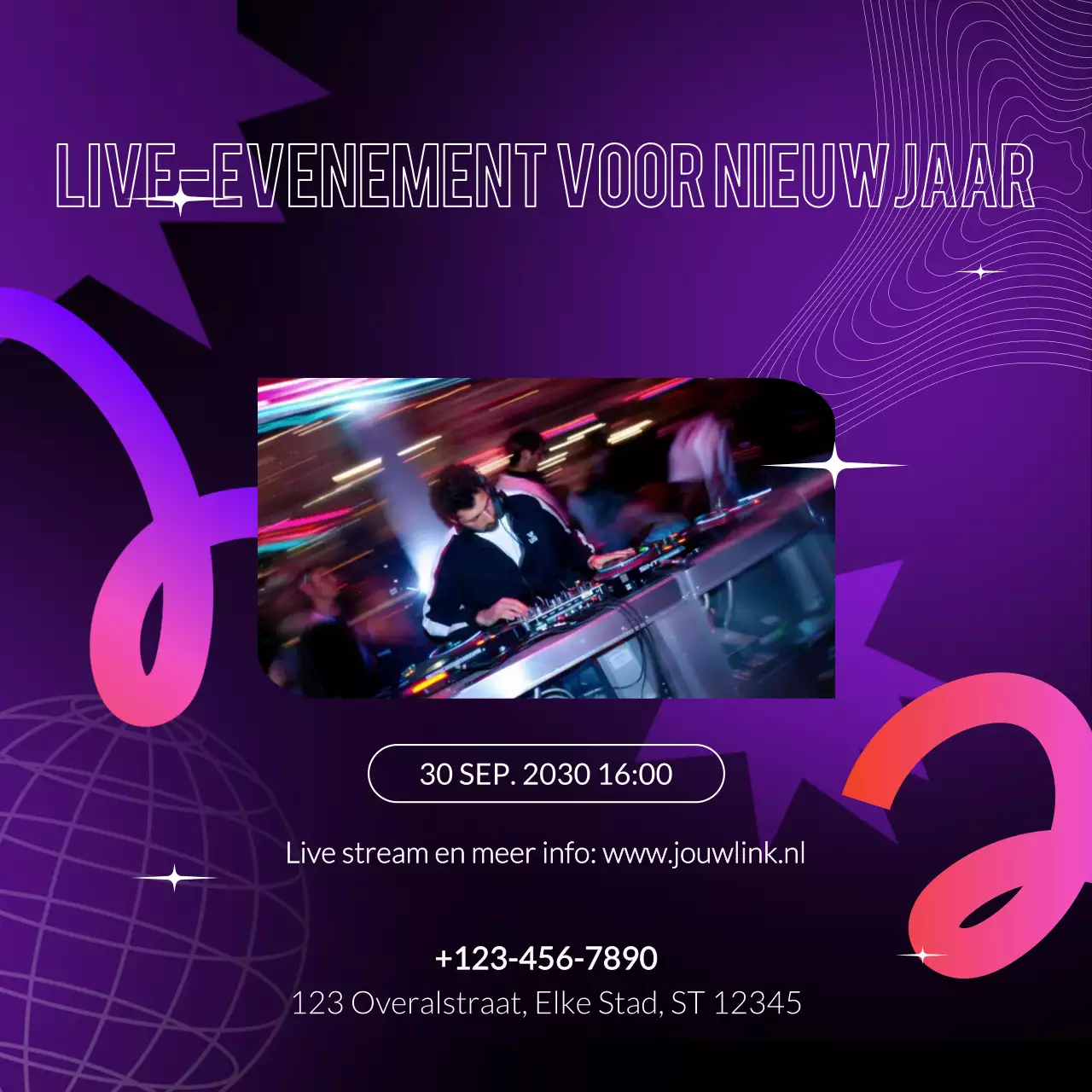 Aankondiging van Purple Gradient-evenement voor sociale media voor het nieuwe jaar