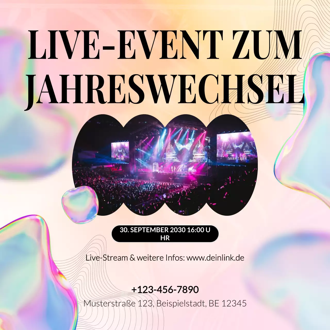 Ankündigung einer Veranstaltung in Pink für die sozialen Medien zum neuen Jahr