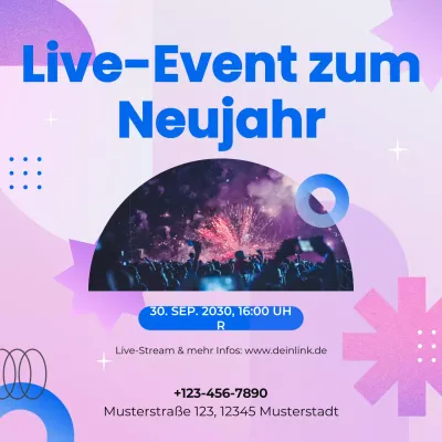 Ankündigung eines geometrischen Events in Pink und Blau für die sozialen Medien zum neuen Jahr