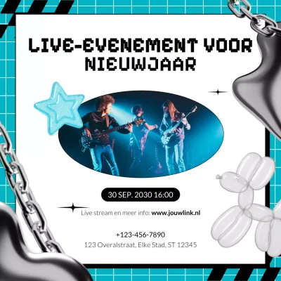 Blauwe Y2K-evenementaankondiging voor sociale media voor het nieuwe jaar