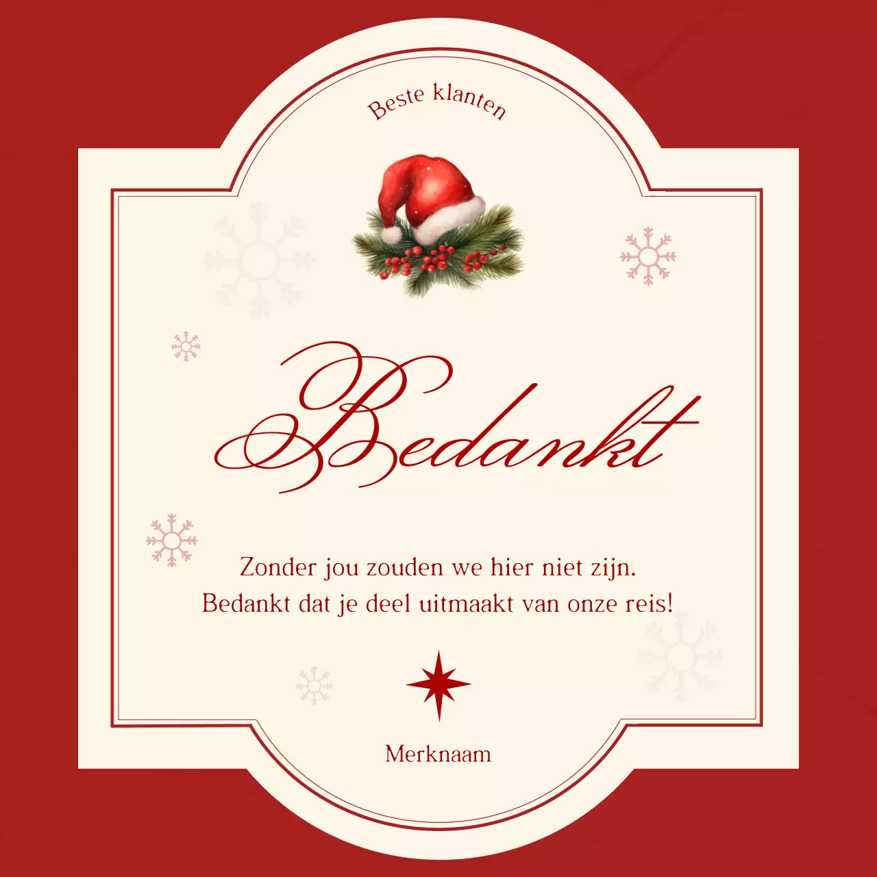 Rood en crèmekleurig klassiek minimalistisch kerstgroet social media vierkant
