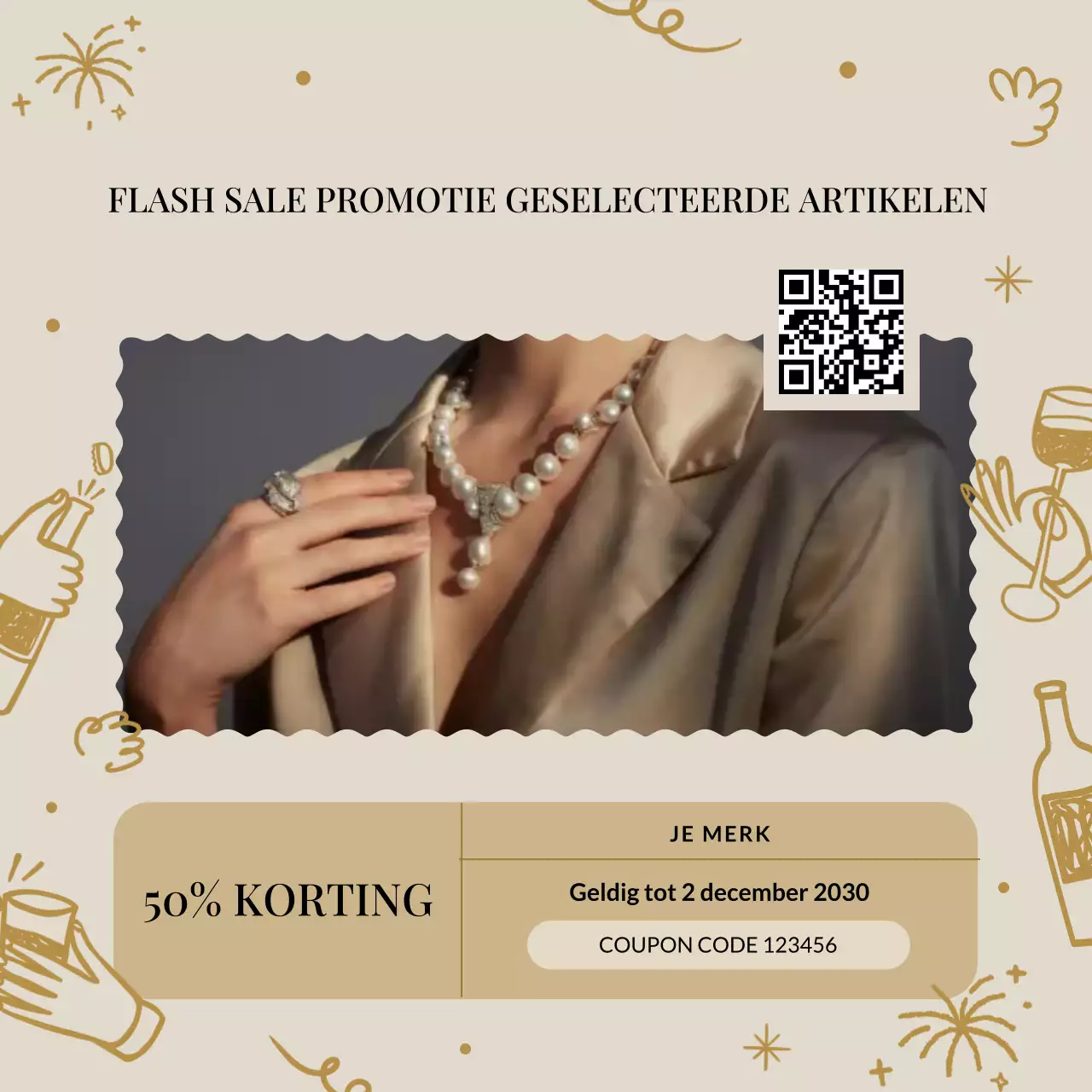 Lichtbruine handgetekende bundelcouponpromotie voor sociale media in het nieuwe jaar