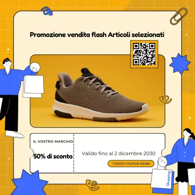 Coupon promozionale per il pacchetto illustrato giallo e blu per i social media di Capodanno