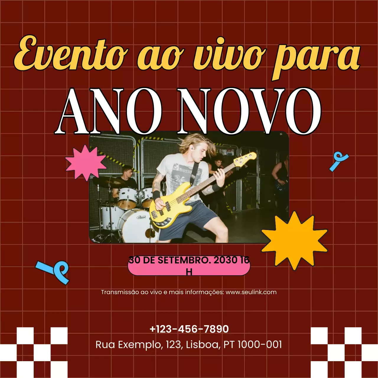 Anúncio do evento Green Retro para o Ano Novo nas redes sociais