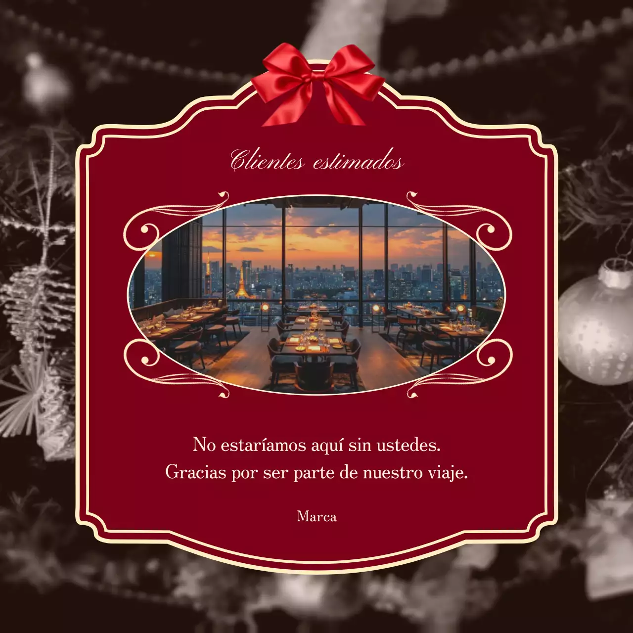 Tarjeta cuadrada de felicitación de Año Nuevo clásica vintage roja y blanca para redes sociales