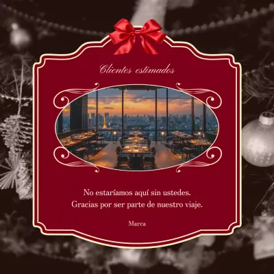 Tarjeta cuadrada de felicitación de Año Nuevo clásica vintage roja y blanca para redes sociales