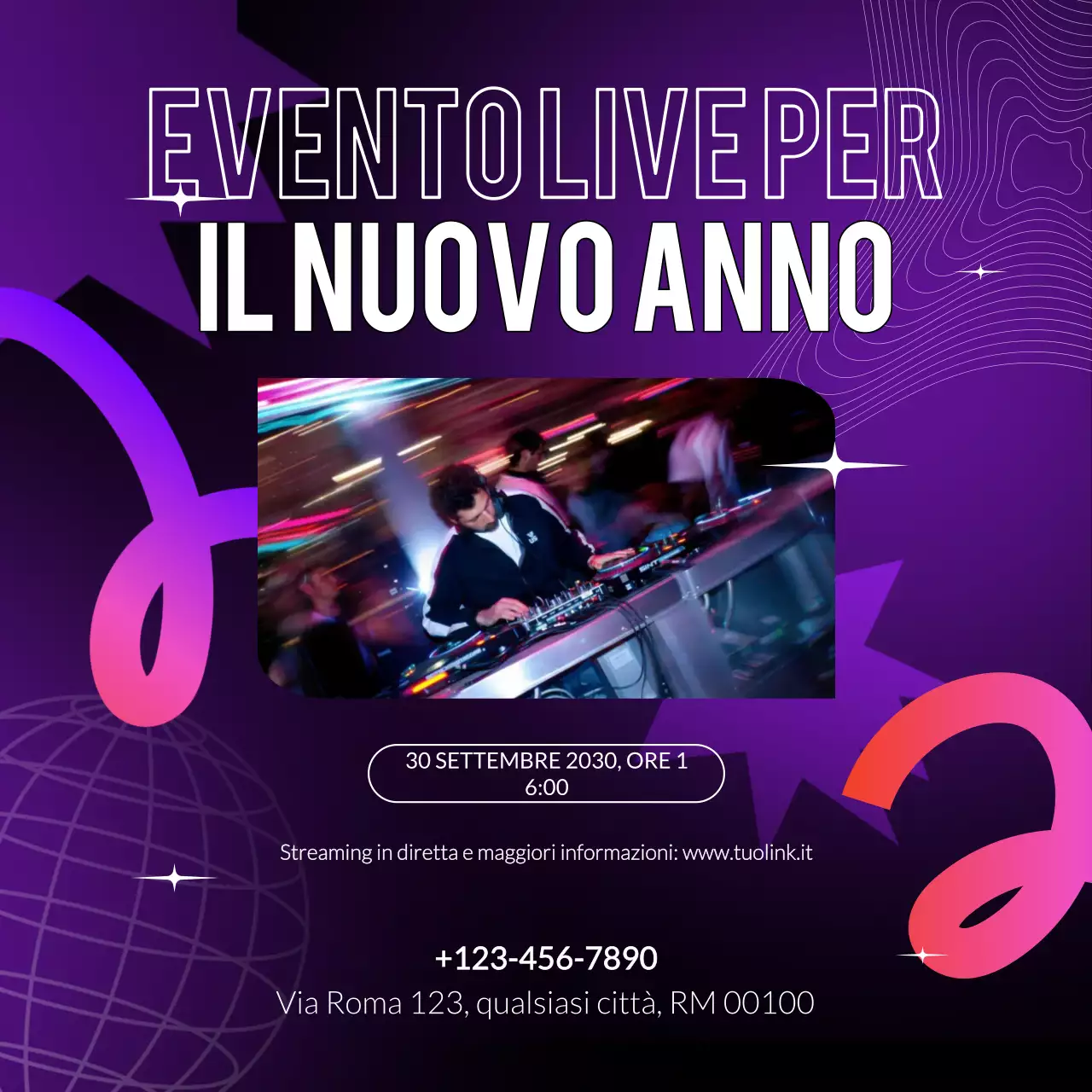 Annuncio dell'evento Purple Gradient per i social media di Capodanno
