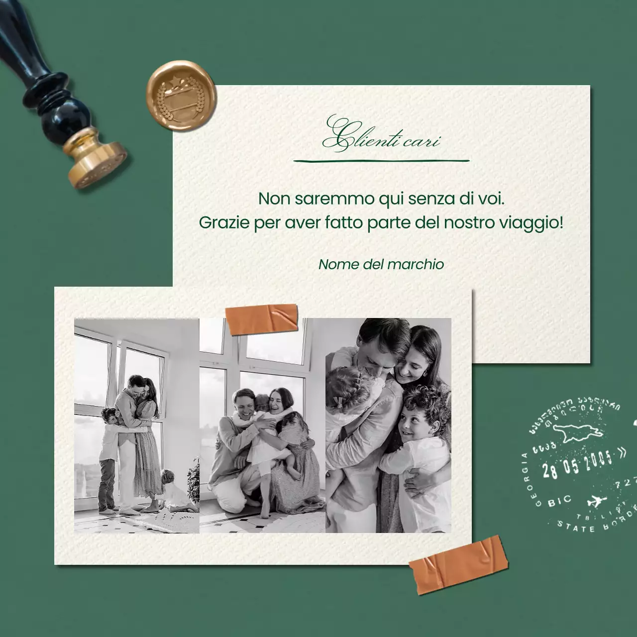 Quadrato dei social media per il saluto di Capodanno moderno minimalista verde e beige