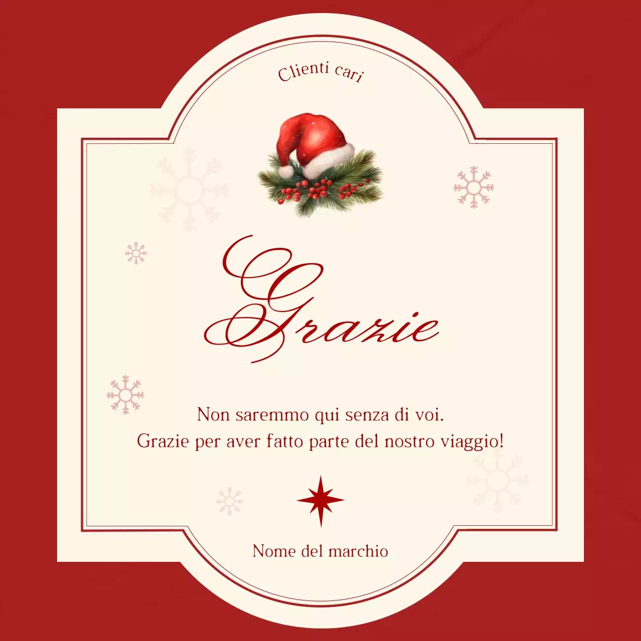 Quadrato dei social media con auguri di Natale minimalisti classici rossi e crema