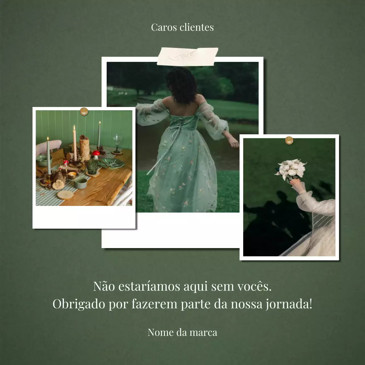 Quadrado clássico minimalista verde e branco para saudações de Ano Novo em redes sociais.