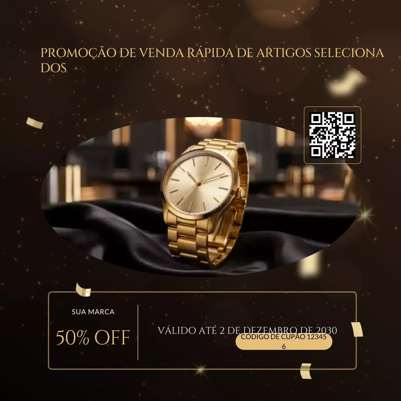 Cupom de desconto para o pacote minimalista Black Gold no Ano Novo nas redes sociais