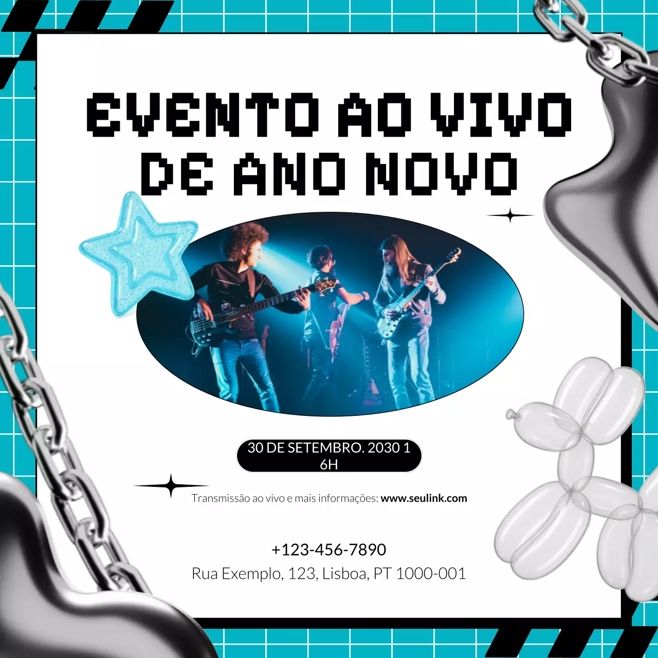 Anúncio do evento Blue Y2K para as redes sociais no Ano Novo