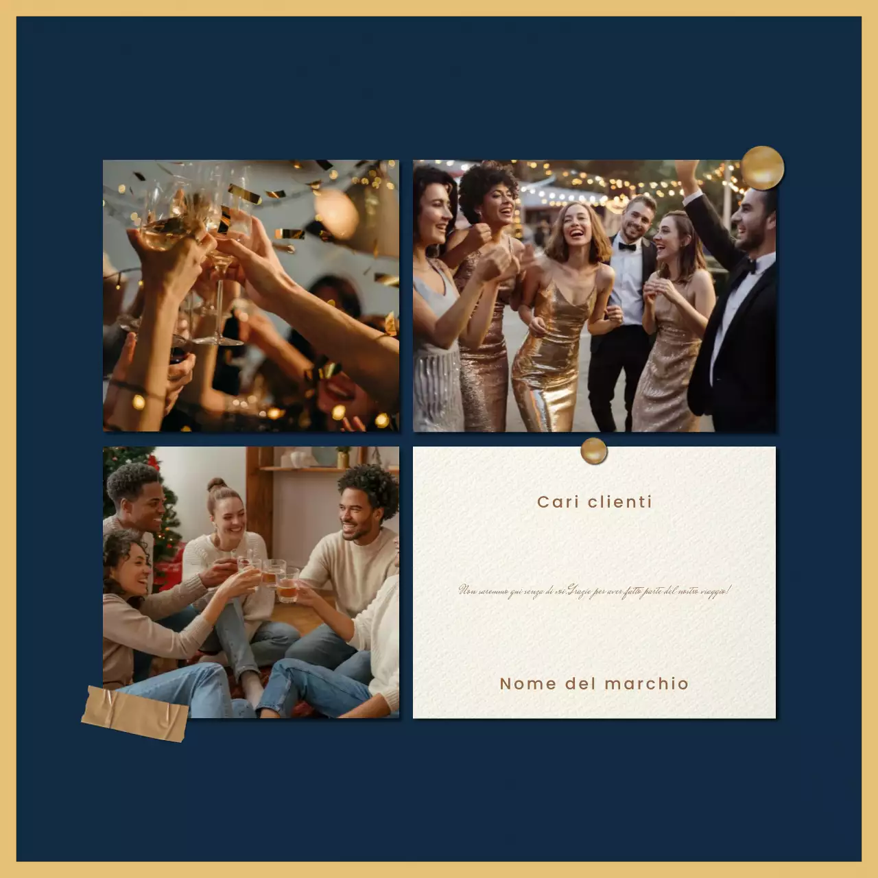 Quadrato dei social media con auguri di Capodanno minimalista blu e oro