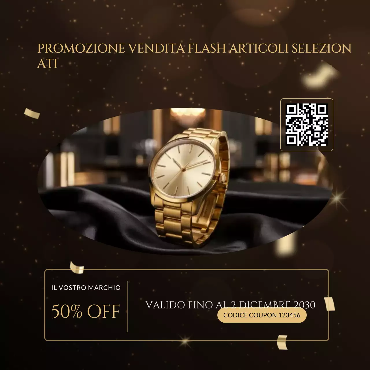 Buono promozionale per il pacchetto minimalista Black Gold per i social media di Capodanno