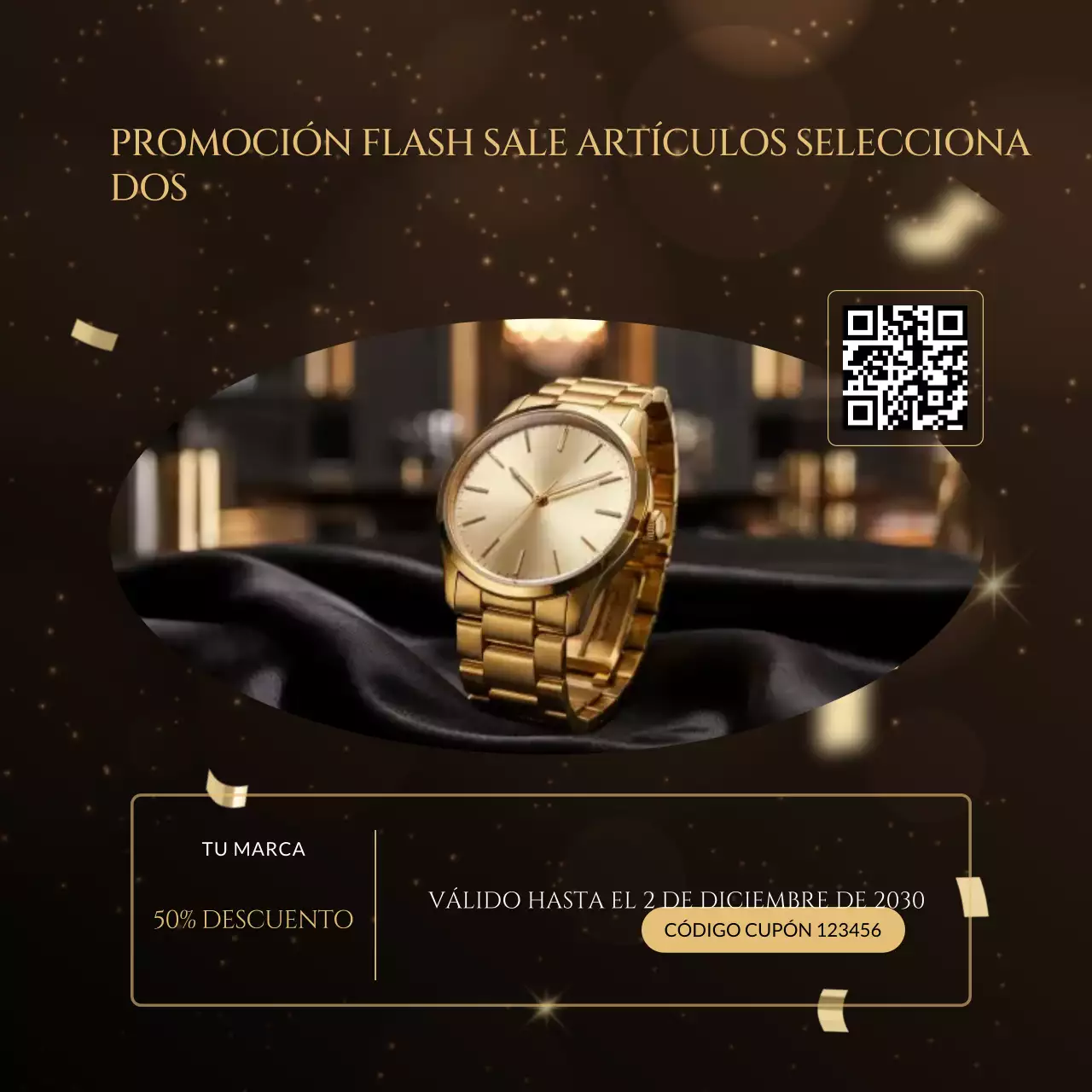 Cupón promocional del paquete minimalista Black Gold para redes sociales por Año Nuevo