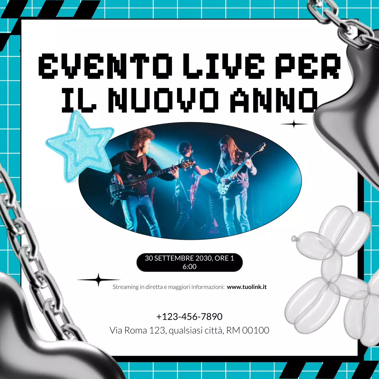 Annuncio dell'evento Blue Y2K per i social media di Capodanno