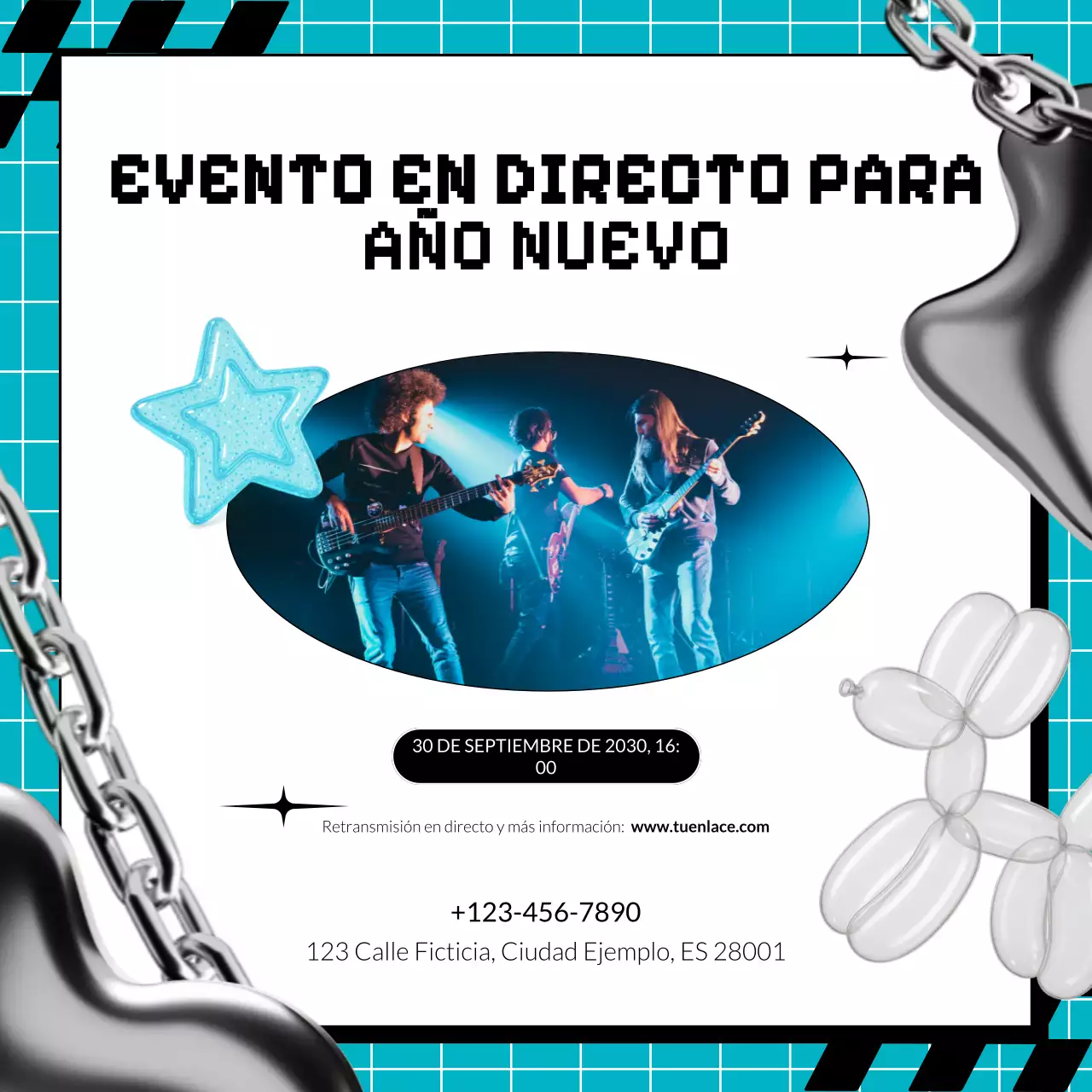 Anuncio del evento Blue Y2K para redes sociales de Año Nuevo