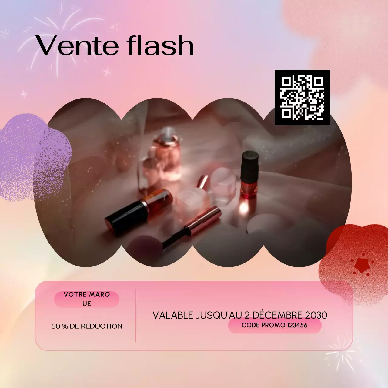 Offre spéciale Nouvel An sur les réseaux sociaux : lot d'ingrédients pour crème rose avec coupon promotionnel pour les réseaux sociaux