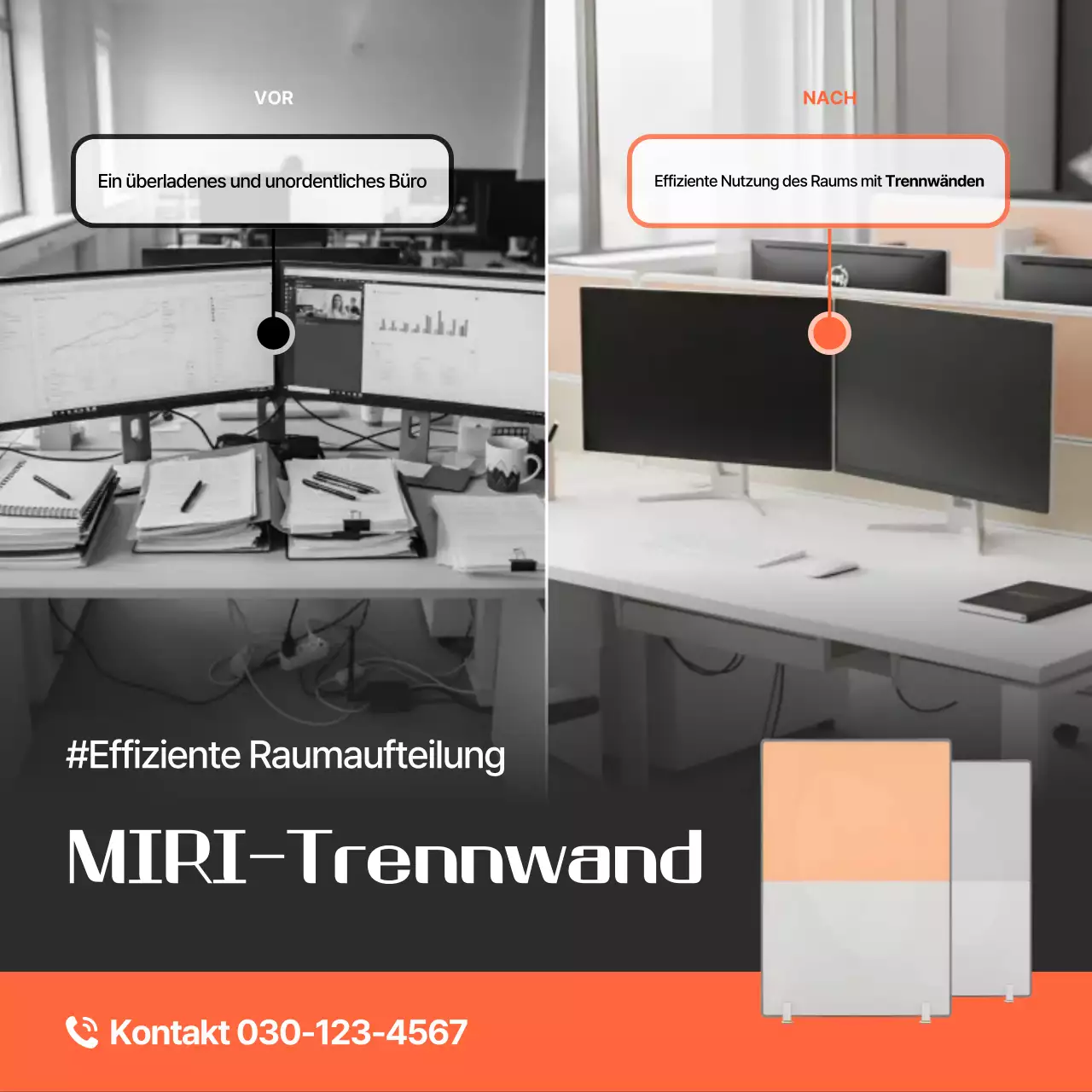 Werbung für ein sauberes Bürointerieur in Orange