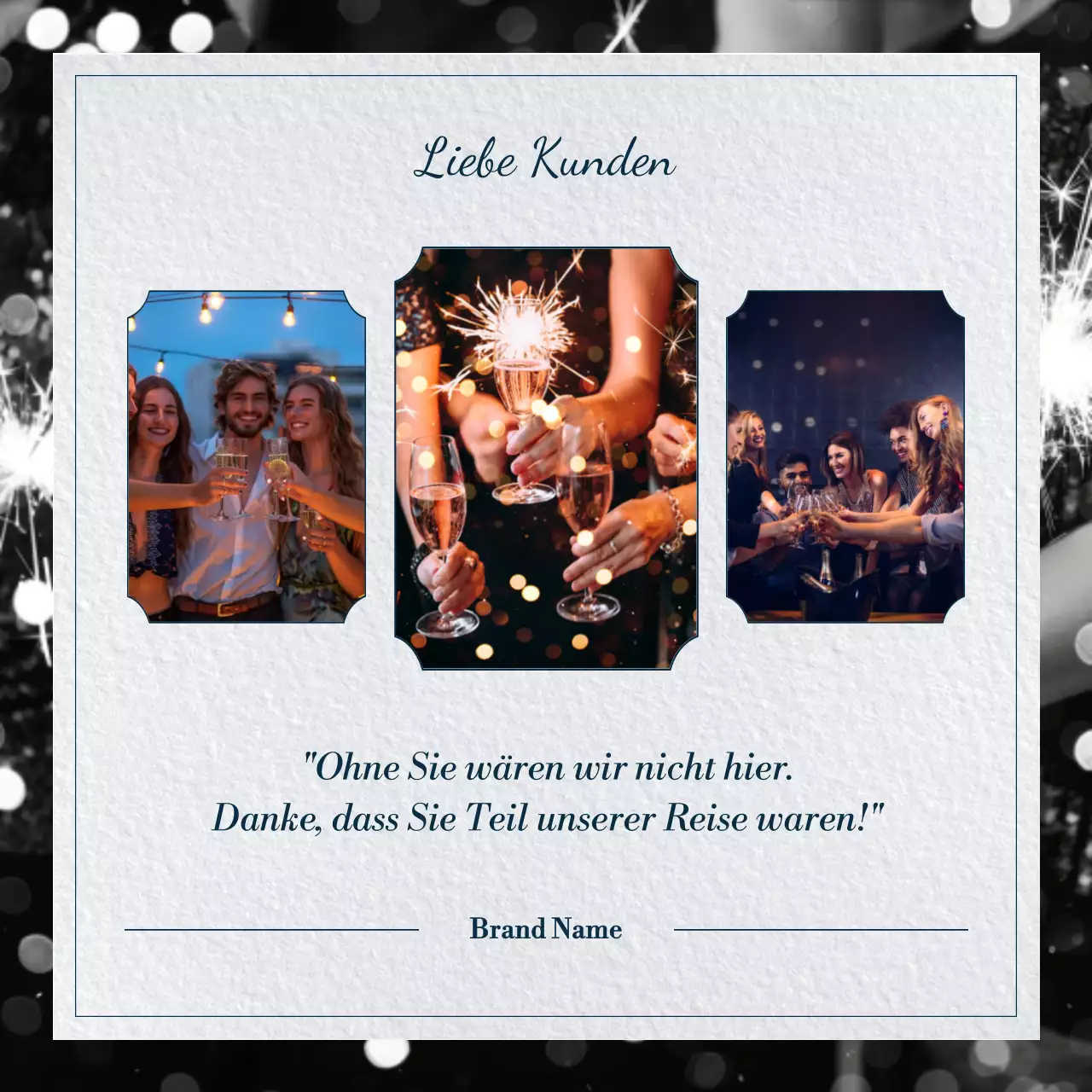 Blau und Grau, schlichte Neujahrsgrüße für soziale Medien (quadratisch)